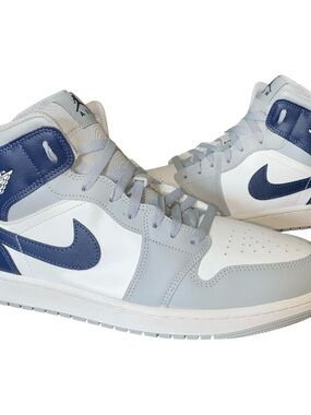 Nike Air Jordan 1 Mid Size Men 12 Women 13.5 Navy Wolf Gray DQ8426-104 Sneakers